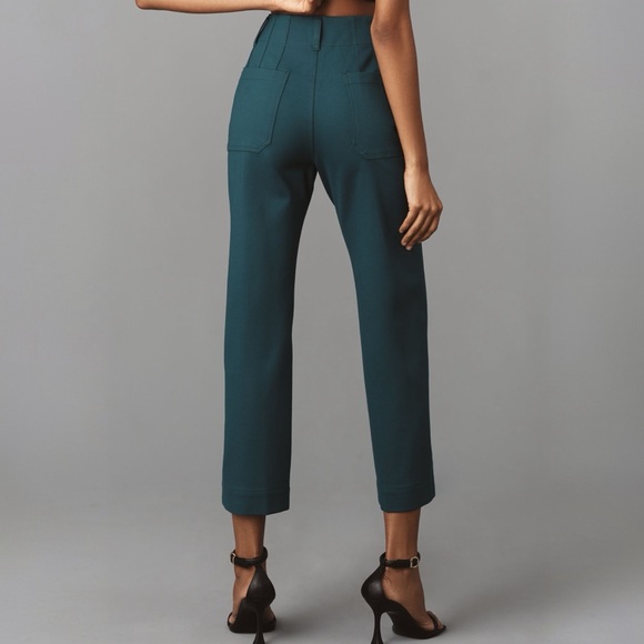 NWT Anthropologie Maeve The Colette Cropped Wide-Leg Ponte Pants Blue Green 26 - Picture 3 of 4